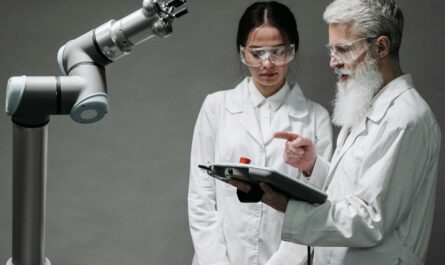 Illustration of a designer using AI tools on laptop for modern product design with UI/UX interface