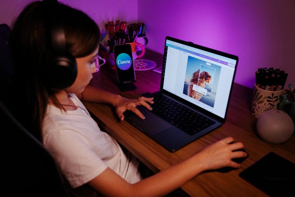 Beginner designer using Canva AI tools to create animated social media posts easily