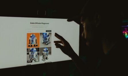 AI software creating a promotional poster on a laptop screen for marketing campaigns